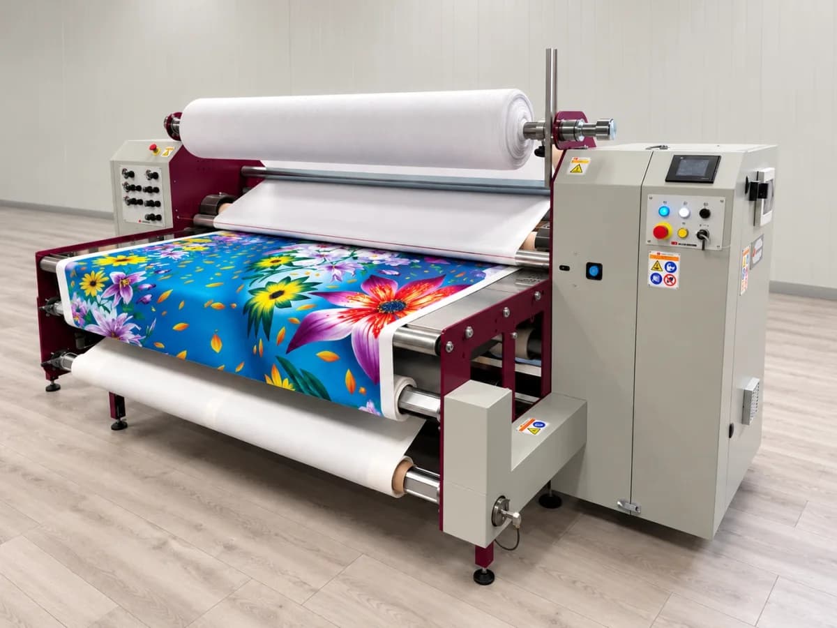 Radnik PRO-TEXTIL-a proverava odštampan tekstil pored sublimacionog štampača
